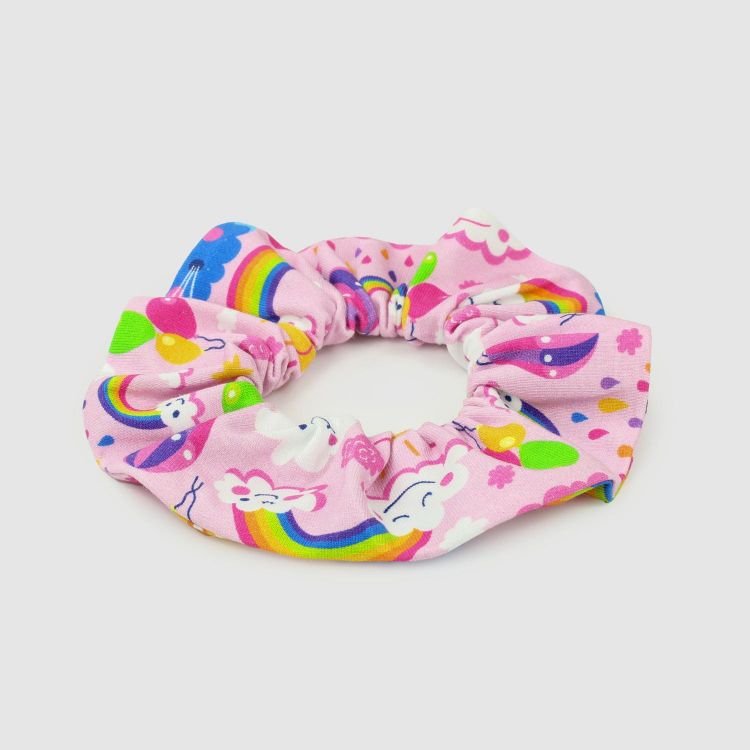 Scrunchie RainbowsAndClouds-Pink