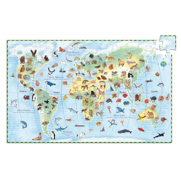 Djeco Puzzle - Planet mit Tieren - 100-teilig