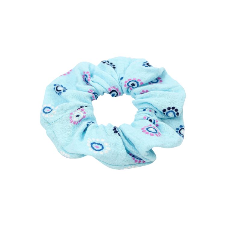 Musselin-Scrunchie FlowerDots-Blue