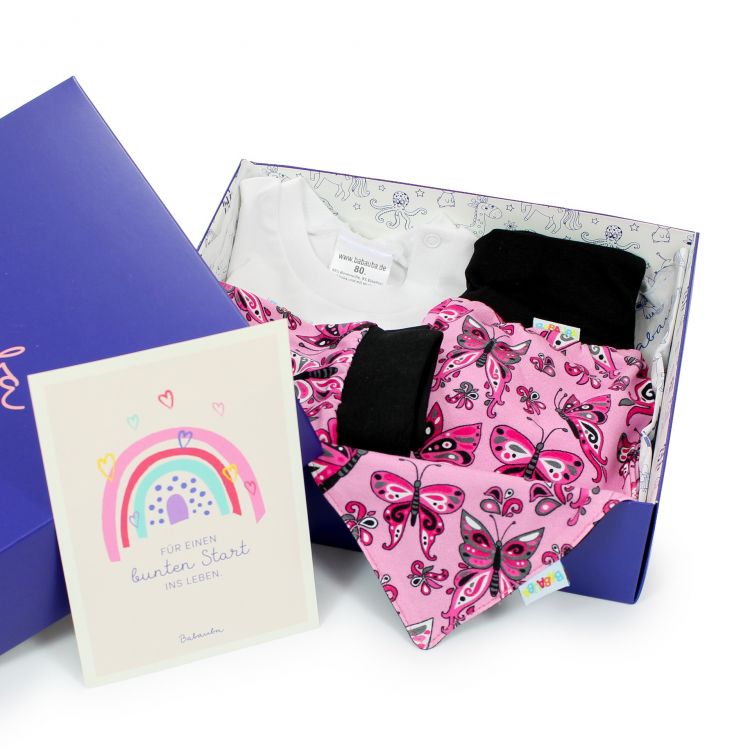 Newborn Set „Baby's first Outfit“ 4-teilig PrettyButterflies-PinkAndBlack